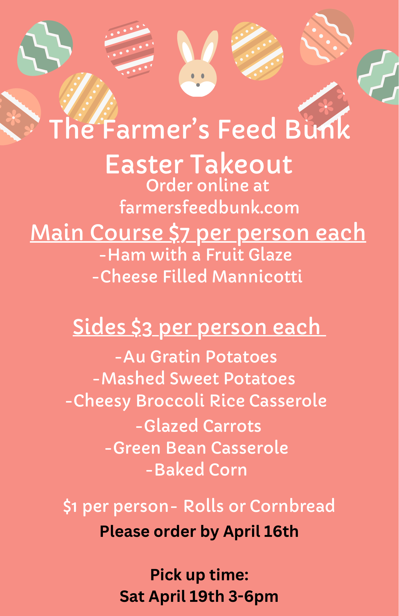 The Farmer's Feed Bunk Easter Takeout Menu 2025